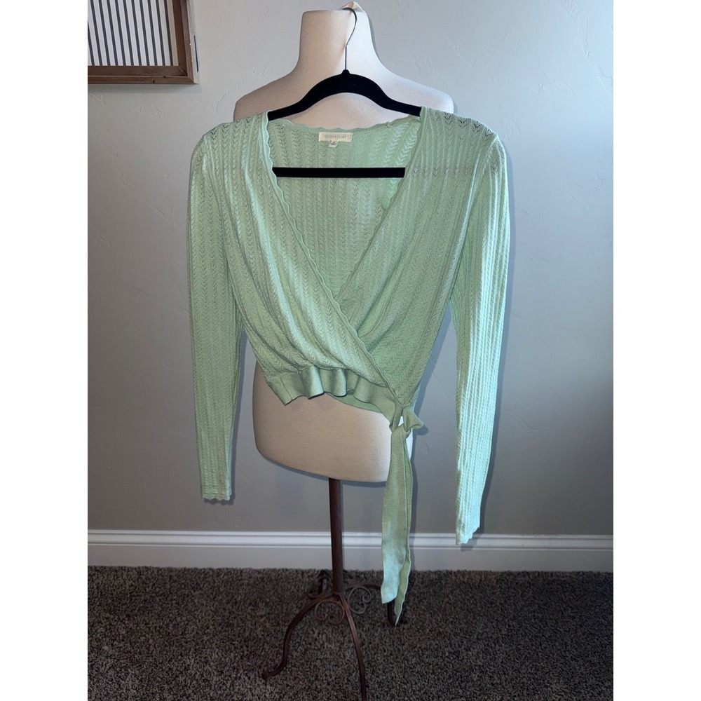 ULTRA FLIRT Mint Green Knit Wrap Cropped‎ Sweater Top Size S